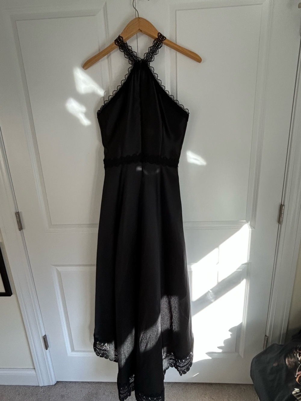 Monique Lhuillier ML Evening Hi-Low Black Mikado Gown halter lace - Picture 5 of 10